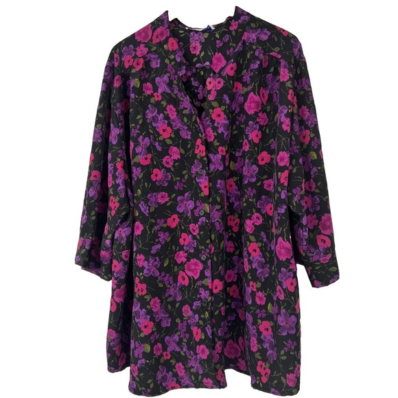 A Personal Touch Tops - Vtg A Personal Touch Tunic Women 5X Black Pink Floral Button Up Blouse Top Boho